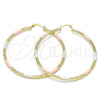 Oro Laminado Large Hoop, Gold Filled Style Hollow Design, Diamond Cutting Finish, Tricolor, 02.213.0247.60