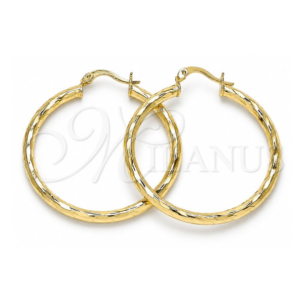 Oro Laminado Medium Hoop, Gold Filled Style Hollow Design, Diamond Cutting Finish, Golden Finish, 02.213.0248.1.40