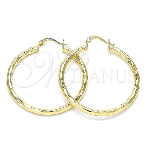 Oro Laminado Medium Hoop, Gold Filled Style Hollow Design, Diamond Cutting Finish, Golden Finish, 02.213.0248.1.40