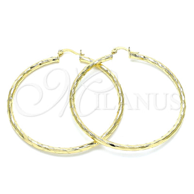 Oro Laminado Large Hoop, Gold Filled Style Diamond Cutting Finish, Golden Finish, 02.213.0248.1.60