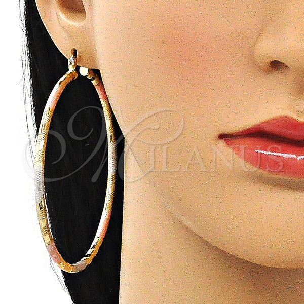 Gold Filled Hoop Earrings — Extra Large Hoop Diamond Cutting Tricolor 02. — alternate product view — SKU 143854 | Oro Laminado aretes de aro — Extra Large Hoop Diamond Cutting Tricolor 02. — SKU 143854