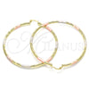 Oro Laminado Extra Large Hoop, Gold Filled Style Diamond Cutting Finish, Tricolor, 02.213.0153.1.70