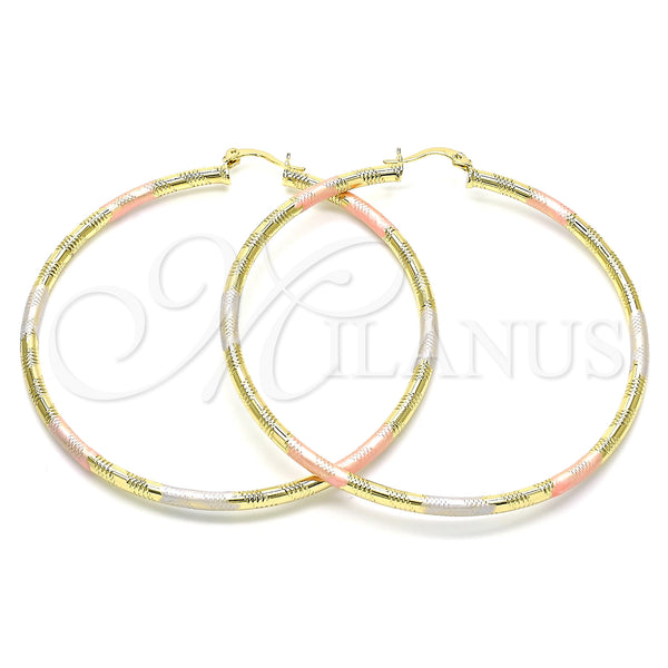 Gold Filled Hoop Earrings — Extra Large Hoop Diamond Cutting Tricolor 02. — main product view — SKU 143854 | Oro Laminado aretes de aro — Extra Large Hoop Diamond Cutting Tricolor 02. — SKU 143854