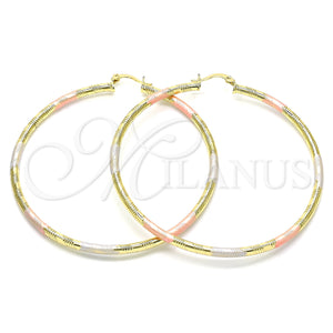 Gold Filled Hoop Earrings — Extra Large Hoop Diamond Cutting Tricolor 02. — main product view — SKU 143854 | Oro Laminado aretes de aro — Extra Large Hoop Diamond Cutting Tricolor 02. — SKU 143854