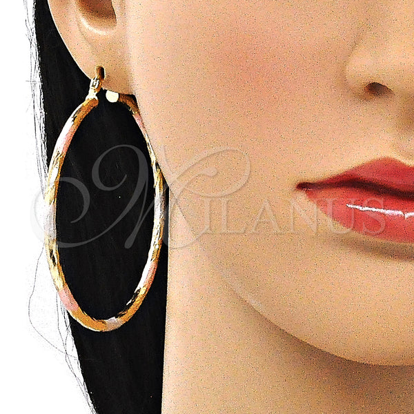 Gold Filled Hoop Earrings — Large Hoop Diamond Cutting Tricolor 02. — alternate product view — SKU 143855 | Oro Laminado aretes de aro — Large Hoop Diamond Cutting Tricolor 02. — SKU 143855