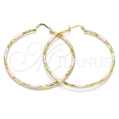 Gold Filled Hoop Earrings — Large Hoop Diamond Cutting Tricolor 02. for wholesale, main product view