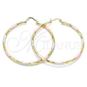 Gold Filled Hoop Earrings — Large Hoop Diamond Cutting Tricolor 02. — main product view — SKU 143855 | Oro Laminado aretes de aro — Large Hoop Diamond Cutting Tricolor 02. — SKU 143855