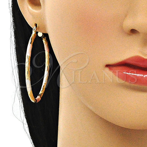 Gold Filled Hoop Earrings — Large Hoop Diamond Cutting Tricolor 02. — alternate product view — SKU 143856 | Oro Laminado aretes de aro — Large Hoop Diamond Cutting Tricolor 02. — SKU 143856