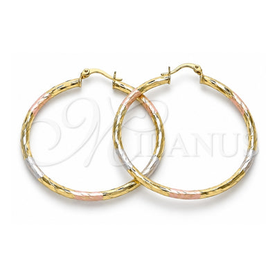 Oro Laminado Large Hoop, Gold Filled Style Diamond Cutting Finish, Tricolor, 02.213.0248.50