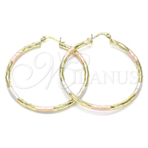 Gold Filled Hoop Earrings — Large Hoop Diamond Cutting Tricolor 02. — main product view — SKU 143856 | Oro Laminado aretes de aro — Large Hoop Diamond Cutting Tricolor 02. — SKU 143856