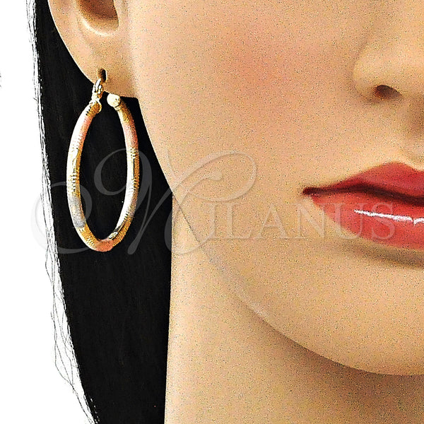 Gold Filled Hoop Earrings — Medium Hoop Diamond Cutting Tricolor 02. — alternate product view — SKU 143859 | Oro Laminado aretes de aro — Medium Hoop Diamond Cutting Tricolor 02. — SKU 143859