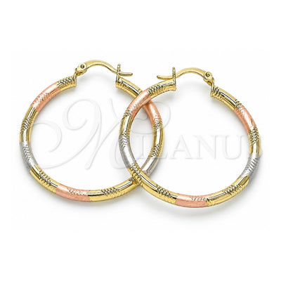 Oro Laminado Medium Hoop, Gold Filled Style Diamond Cutting Finish, Tricolor, 02.213.0153.1.40
