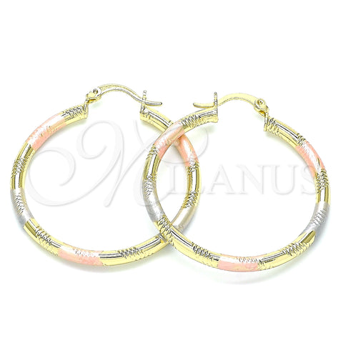 Oro Laminado Medium Hoop, Gold Filled Style Diamond Cutting Finish, Tricolor, 02.213.0153.1.40