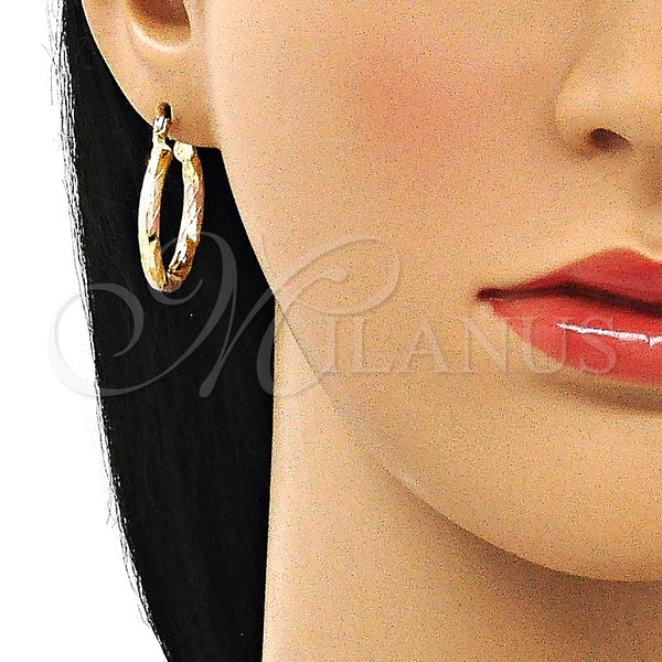Gold Filled Hoop Earrings — Small Hoop Diamond Cutting Tricolor 02. — alternate product view — SKU 143860 | Oro Laminado aretes de aro — Small Hoop Diamond Cutting Tricolor 02. — SKU 143860