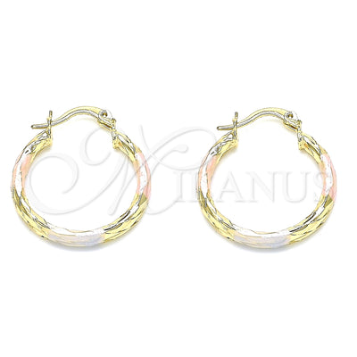 Oro Laminado aretes de aro — Small Hoop Diamond Cutting Tricolor 02. por Mayoreo, vista principal del producto