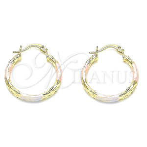 Gold Filled Hoop Earrings — Small Hoop Diamond Cutting Tricolor 02. — main product view — SKU 143860 | Oro Laminado aretes de aro — Small Hoop Diamond Cutting Tricolor 02. — SKU 143860