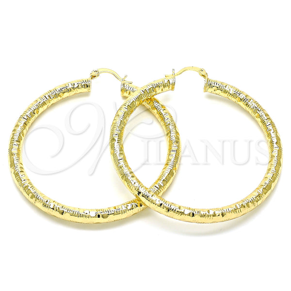 Oro Laminado Large Hoop, Gold Filled Style Hollow Design, Diamond Cutting Finish, Golden Finish, 02.213.0227.60