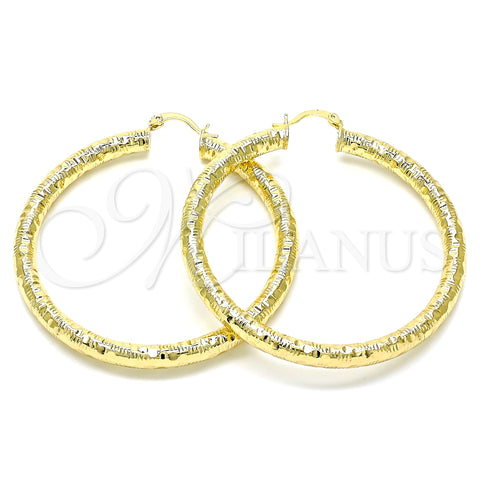 Oro Laminado Large Hoop, Gold Filled Style Hollow Design, Diamond Cutting Finish, Golden Finish, 02.213.0227.60