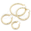 Oro Laminado Large Hoop, Gold Filled Style Hollow Design, Diamond Cutting Finish, Golden Finish, 02.213.0227.60
