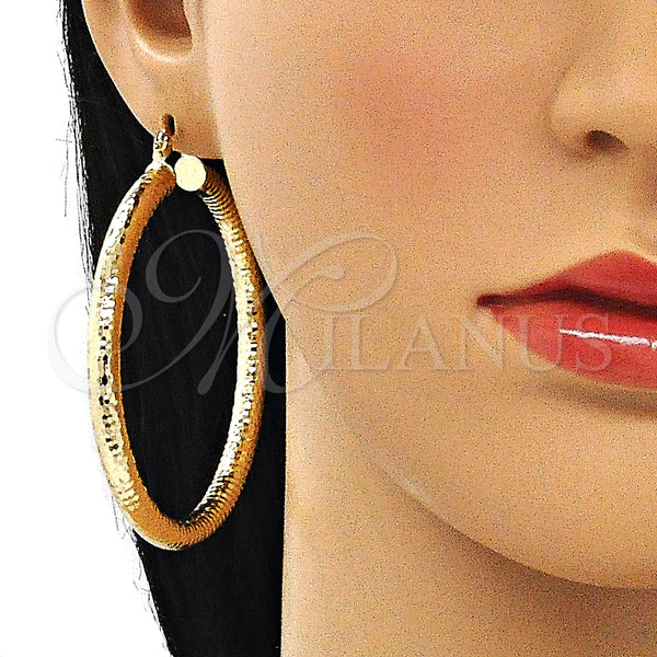 Gold Filled Hoop Earrings — Large Hoop Hollow Design Diamond Cutting 02. — alternate product view — SKU 143862 | Oro Laminado aretes de aro — Large Hoop Hollow diseño Diamond Cutting 02. — SKU 143862