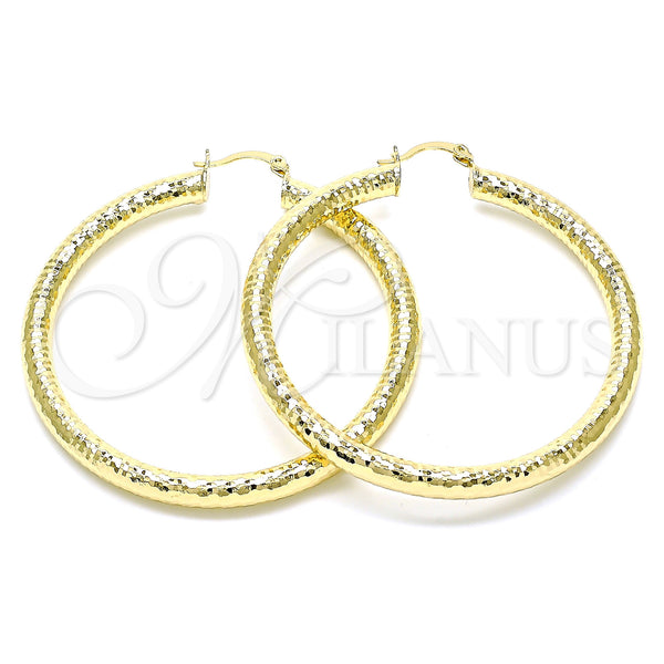 Gold Filled Hoop Earrings — Large Hoop Hollow Design Diamond Cutting 02. — main product view — SKU 143862 | Oro Laminado aretes de aro — Large Hoop Hollow diseño Diamond Cutting 02. — SKU 143862