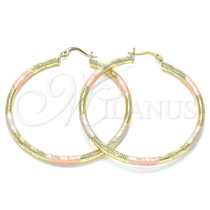 Gold Filled Hoop Earrings — Large Hoop Diamond Cutting Tricolor 02. — main product view — SKU 143863 | Oro Laminado aretes de aro — Large Hoop Diamond Cutting Tricolor 02. — SKU 143863