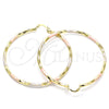 Oro Laminado Extra Large Hoop, Gold Filled Style Diamond Cutting Finish, Tricolor, 02.213.0249.70