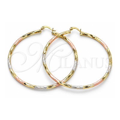Oro Laminado Extra Large Hoop, Gold Filled Style Diamond Cutting Finish, Tricolor, 02.213.0249.70
