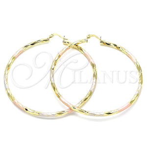 Gold Filled Hoop Earrings — Extra Large Hoop Diamond Cutting Tricolor 02. — main product view — SKU 143864 | Oro Laminado aretes de aro — Extra Large Hoop Diamond Cutting Tricolor 02. — SKU 143864