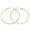 Oro Laminado Extra Large Hoop, Gold Filled Style Diamond Cutting Finish, Tricolor, 02.213.0249.70
