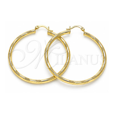 Oro Laminado Large Hoop, Gold Filled Style Hollow Design, Diamond Cutting Finish, Golden Finish, 02.213.0153.50