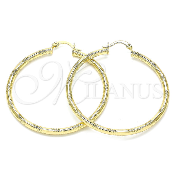 Gold Filled Hoop Earrings — Large Hoop Hollow Design Diamond Cutting 02. — main product view — SKU 143865 | Oro Laminado aretes de aro — Large Hoop Hollow diseño Diamond Cutting 02. — SKU 143865