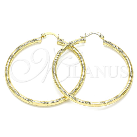 Oro Laminado Large Hoop, Gold Filled Style Hollow Design, Diamond Cutting Finish, Golden Finish, 02.213.0153.50