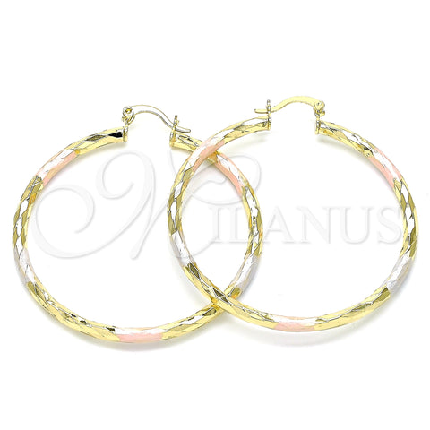 Oro Laminado Large Hoop, Gold Filled Style Diamond Cutting Finish, Tricolor, 02.213.0249.50