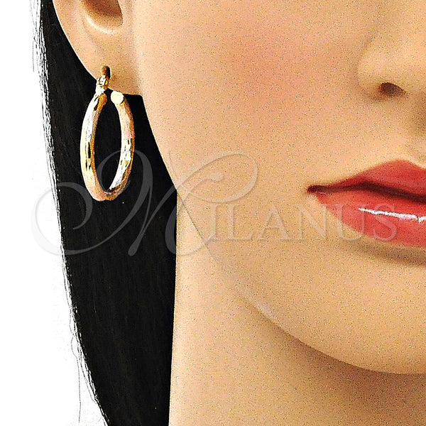 Gold Filled Hoop Earrings — Medium Hoop Diamond Cutting Tricolor 02. — alternate product view — SKU 143868 | Oro Laminado aretes de aro — Medium Hoop Diamond Cutting Tricolor 02. — SKU 143868