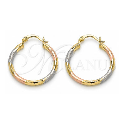Oro Laminado Medium Hoop, Gold Filled Style Diamond Cutting Finish, Tricolor, 02.213.0249.30