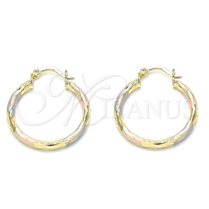 Gold Filled Hoop Earrings — Medium Hoop Diamond Cutting Tricolor 02. — main product view — SKU 143868 | Oro Laminado aretes de aro — Medium Hoop Diamond Cutting Tricolor 02. — SKU 143868