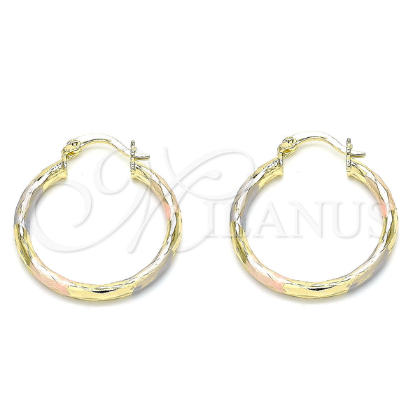 Gold Filled Hoop Earrings — Medium Hoop Diamond Cutting Tricolor 02. — main product view — SKU 143868 | Oro Laminado aretes de aro — Medium Hoop Diamond Cutting Tricolor 02. — SKU 143868