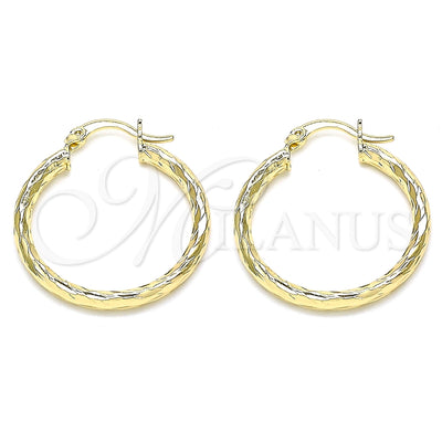 Oro Laminado Medium Hoop, Gold Filled Style Diamond Cutting Finish, Golden Finish, 02.213.0249.1.30