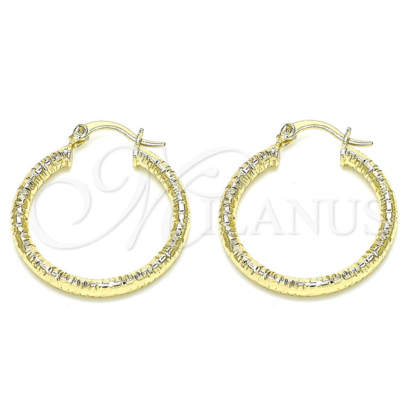 Oro Laminado Medium Hoop, Gold Filled Style Diamond Cutting Finish, Golden Finish, 02.213.0162.30