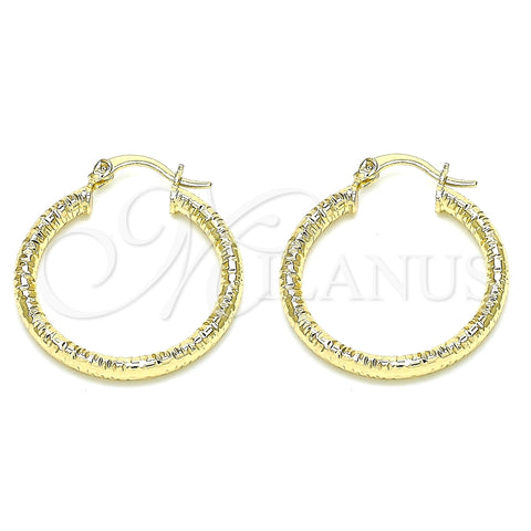 Oro Laminado Medium Hoop, Gold Filled Style Diamond Cutting Finish, Golden Finish, 02.213.0162.30