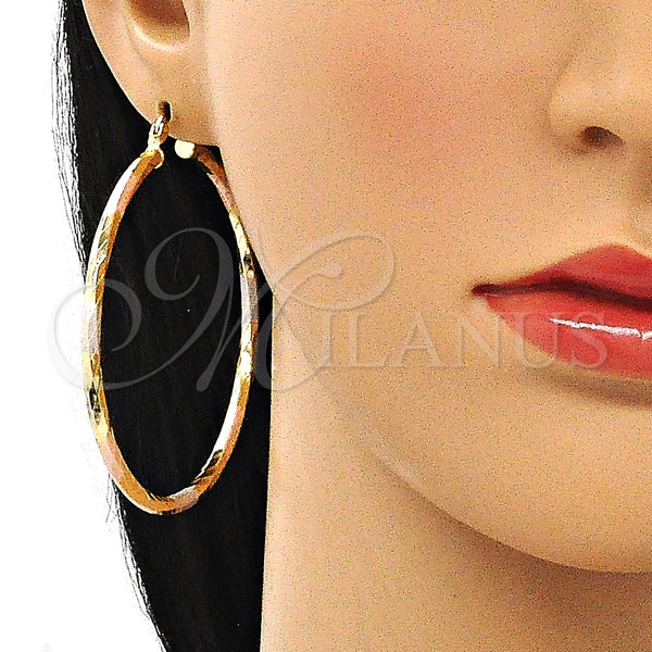 Gold Filled Hoop Earrings — Large Hoop Hollow Design Diamond Cutting Tricolor 02. — alternate product view — SKU 143875 | Oro Laminado aretes de aro — Large Hoop Hollow diseño Diamond Cutting Tricolor 02. — SKU 143875