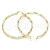 Oro Laminado Large Hoop, Gold Filled Style Hollow Design, Diamond Cutting Finish, Tricolor, 02.213.0249.60