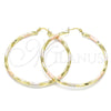 Oro Laminado Large Hoop, Gold Filled Style Hollow Design, Diamond Cutting Finish, Tricolor, 02.213.0249.60