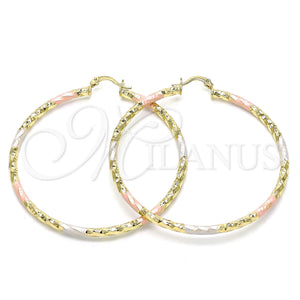Gold Filled Hoop Earrings — Large Hoop Diamond Cutting Tricolor 02. — main product view — SKU 143877 | Oro Laminado aretes de aro — Large Hoop Diamond Cutting Tricolor 02. — SKU 143877