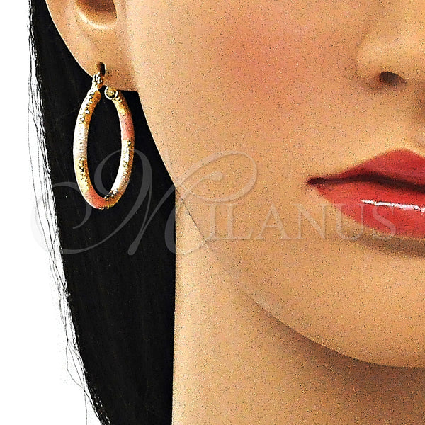 Gold Filled Hoop Earrings — Medium Hoop Diamond Cutting Tricolor 02. — alternate product view — SKU 143881 | Oro Laminado aretes de aro — Medium Hoop Diamond Cutting Tricolor 02. — SKU 143881