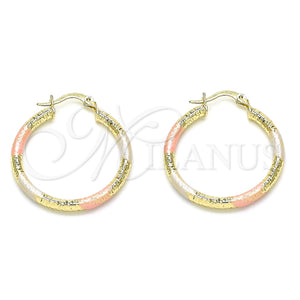 Gold Filled Hoop Earrings — Medium Hoop Diamond Cutting Tricolor 02. — main product view — SKU 143881 | Oro Laminado aretes de aro — Medium Hoop Diamond Cutting Tricolor 02. — SKU 143881