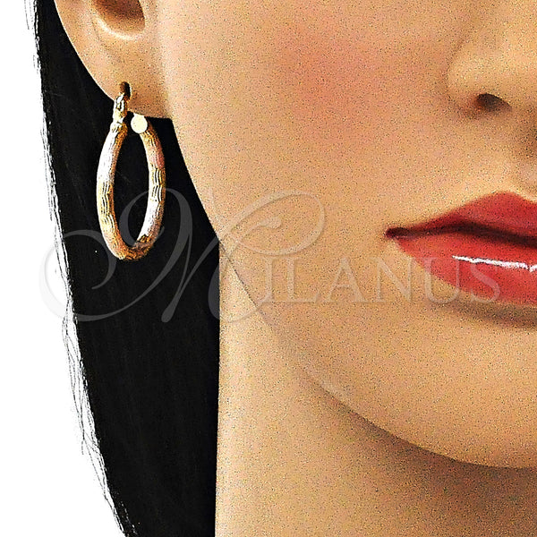 Gold Filled Hoop Earrings — Medium Hoop Diamond Cutting Tricolor 02. — alternate product view — SKU 143882 | Oro Laminado aretes de aro — Medium Hoop Diamond Cutting Tricolor 02. — SKU 143882