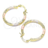 Oro Laminado Medium Hoop, Gold Filled Style Diamond Cutting Finish, Tricolor, 02.213.0151.1.30