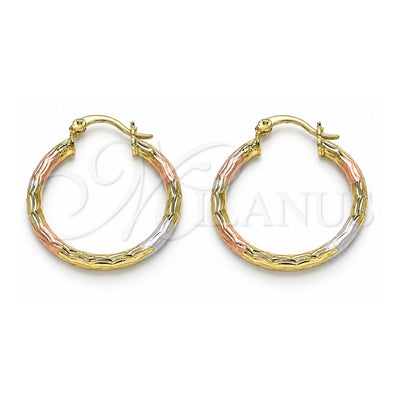 Oro Laminado Medium Hoop, Gold Filled Style Diamond Cutting Finish, Tricolor, 02.213.0151.1.30